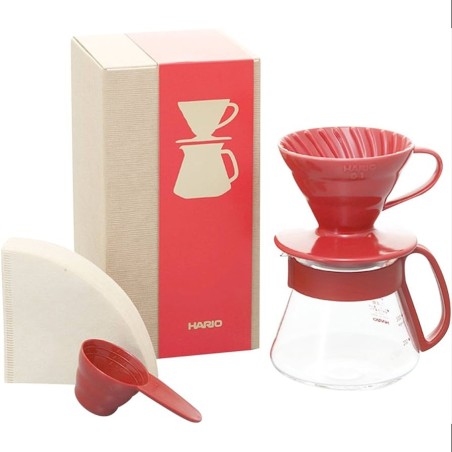 Hario V60 Set de filtration en céramique, rouge (taille 01)