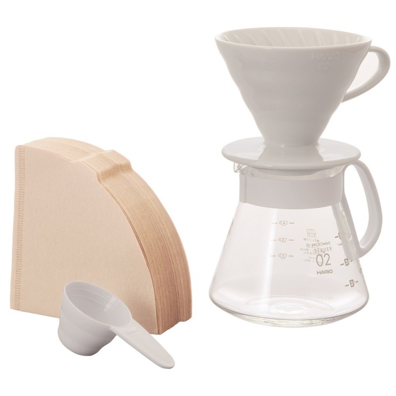 Hario V60 Set de filtration en céramique, blanc (taille 02)