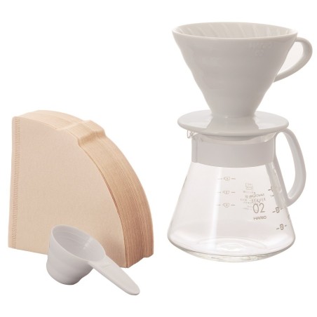 Hario V60 Set de filtration en céramique, blanc (taille 02)
