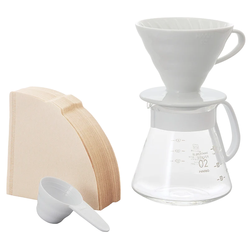 Kit Hario V60 Drip Decanter céramique blanc