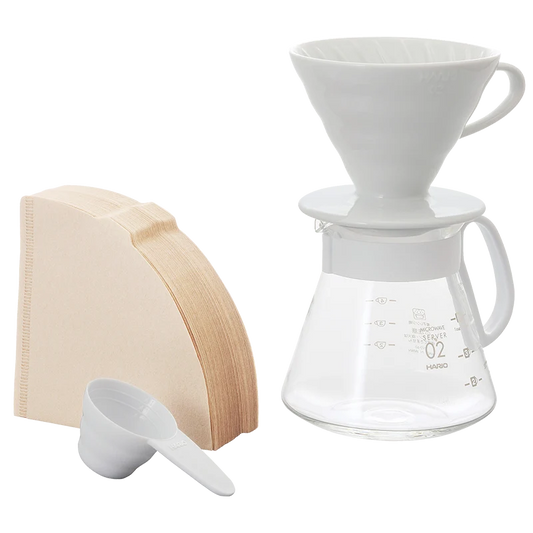 Kit Hario V60 Drip Decanter céramique blanc